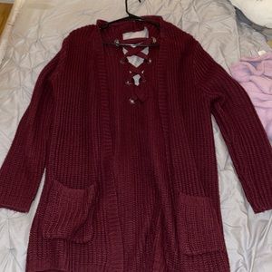 Maroon Lace Up Back Cardigan